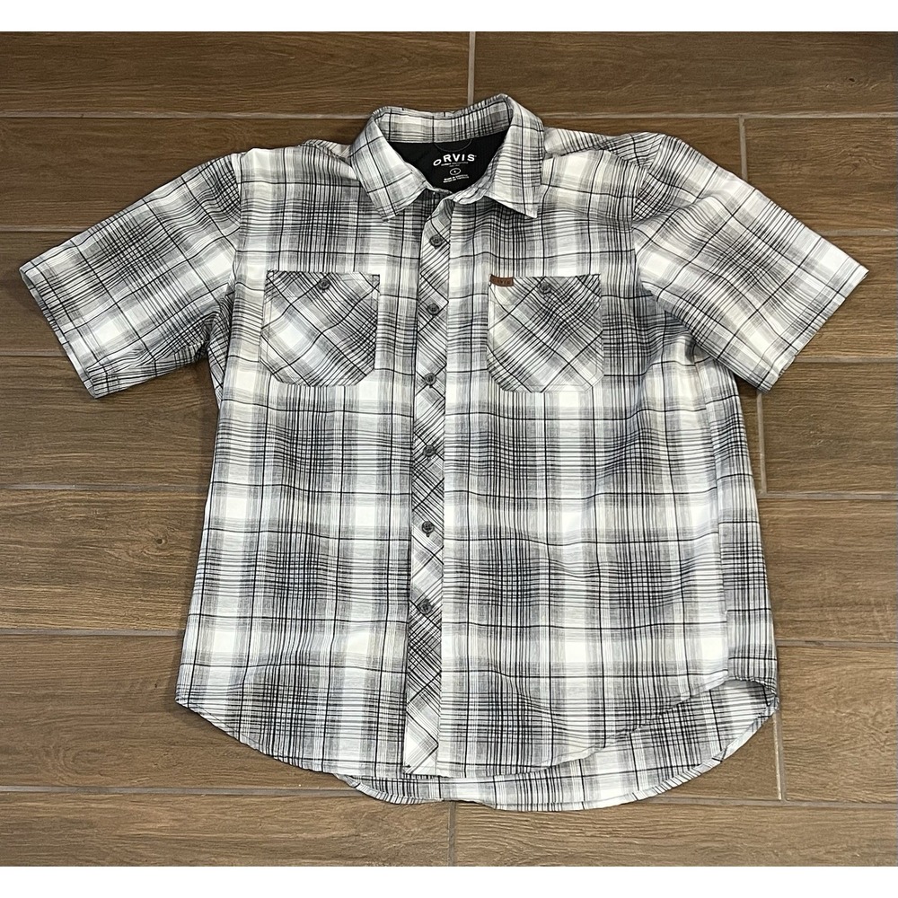 Orvis Men's 100% Polyester Button-Down Gray Casual Outdoors Shirt Size Large
